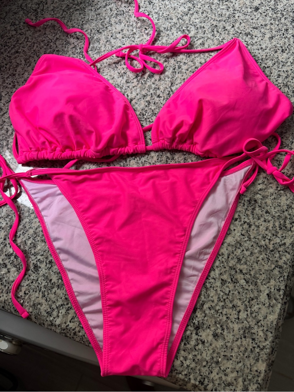 SHEIN Hot Pink Triangle Tie-Side Bikini